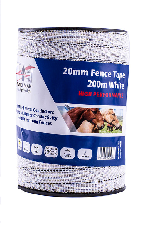 Fenceman Tape White 20mm 200m High Performance