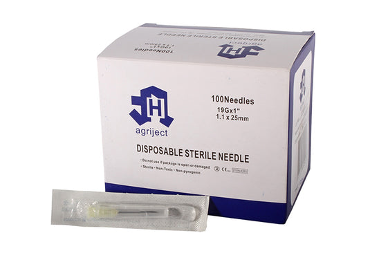 Agriject Disposable Poly Hub Needles 20g x 1" - Box of 100