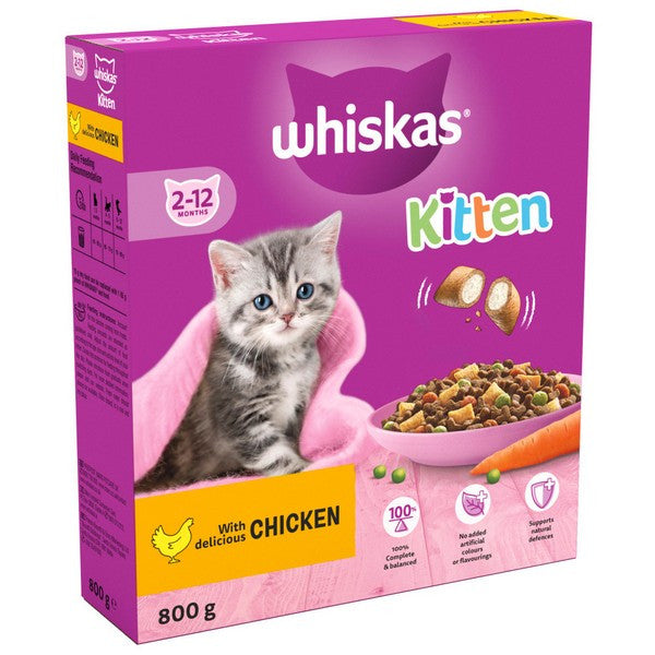 Load image into Gallery viewer, WHISKAS Kitten 2-12 Months Complete Dry Cat Food with Chicken 800g

