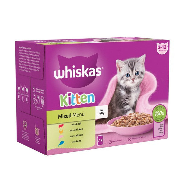 Load image into Gallery viewer, WHISKAS Kitten 2-12 Months Mixed Menu in Jelly 12 x 85g
