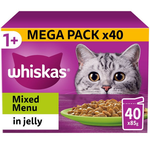 Load image into Gallery viewer, WHISKAS 1+ Mixed Menu in Jelly Cat Pouches 40 x 85g
