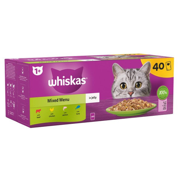 Load image into Gallery viewer, WHISKAS 1+ Mixed Menu in Jelly Cat Pouches 40 x 85g
