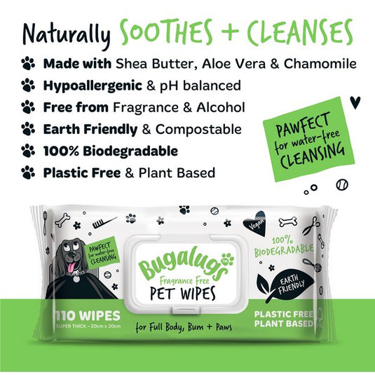 Bugalugs Biodegradable Wipes Fragrance Free 930g 110 wipes