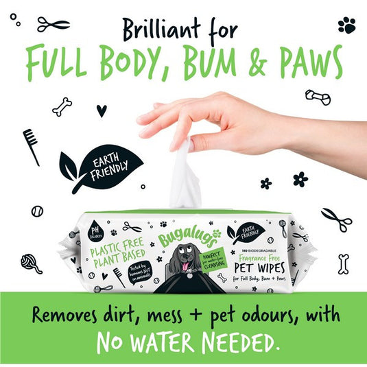Bugalugs Biodegradable Wipes Fragrance Free 930g 110 wipes