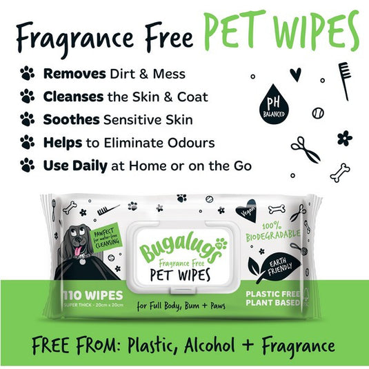 Bugalugs Biodegradable Wipes Fragrance Free 930g 110 wipes