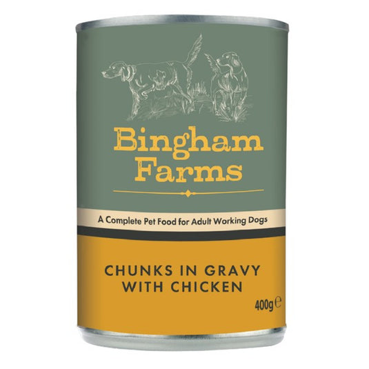 Bingham Farms Complete Adult Dog Food Chunks in Gravy with Chicken 12 x 400g