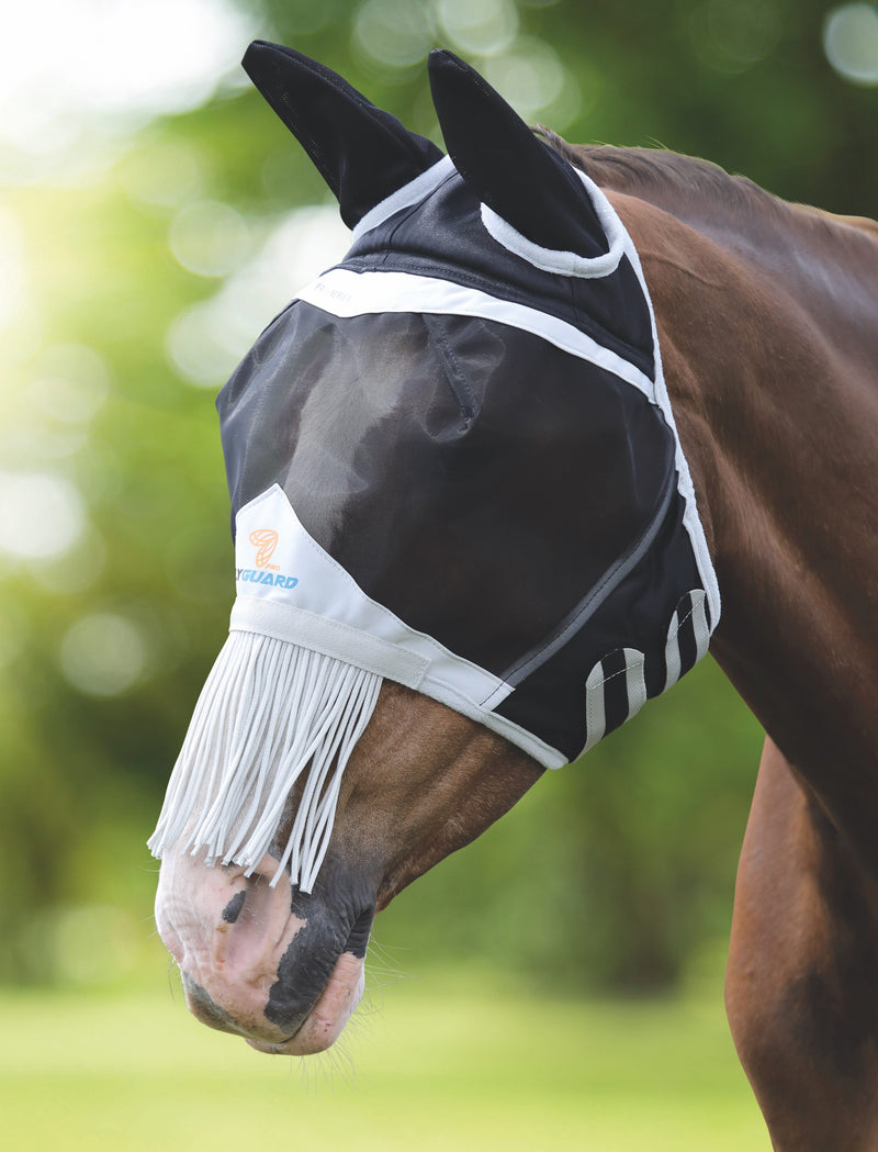 Load image into Gallery viewer, FlyGuard Pro Fine Mesh Fly Mask with Ears &amp;  Nose Fringe

