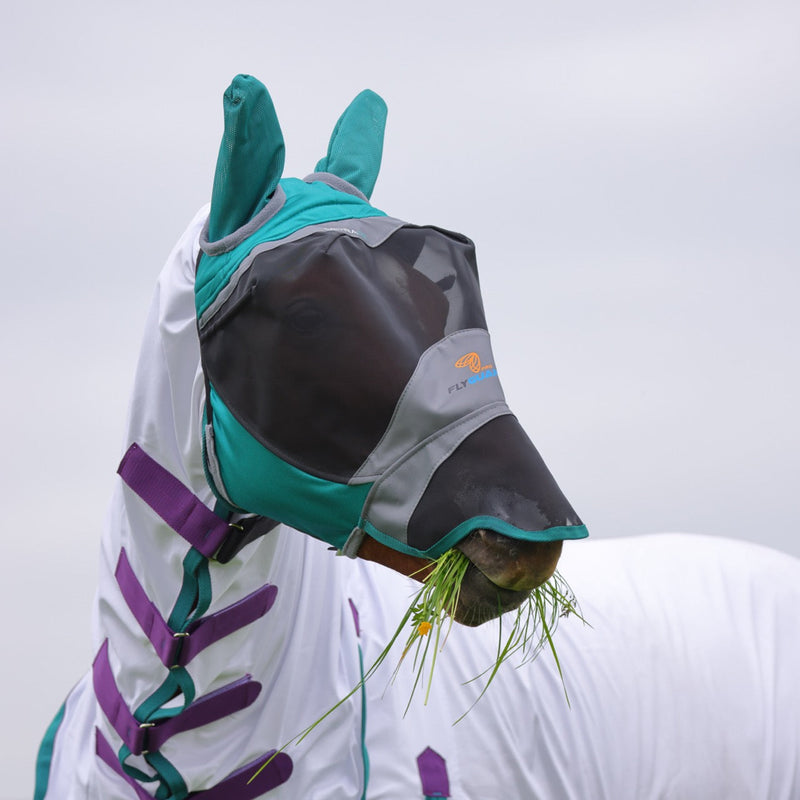 Load image into Gallery viewer, FlyGuard Pro Deluxe Fly Mask With Ears &amp; Nose
