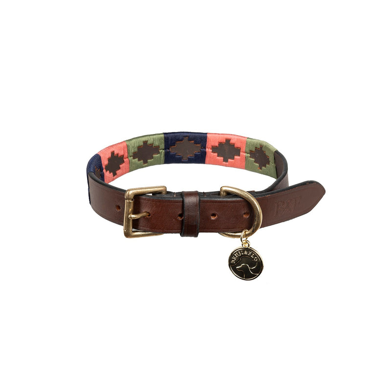 Load image into Gallery viewer, Benji &amp; Flo Sublime Polo Leather Dog Collar Pink/Navy/Green
