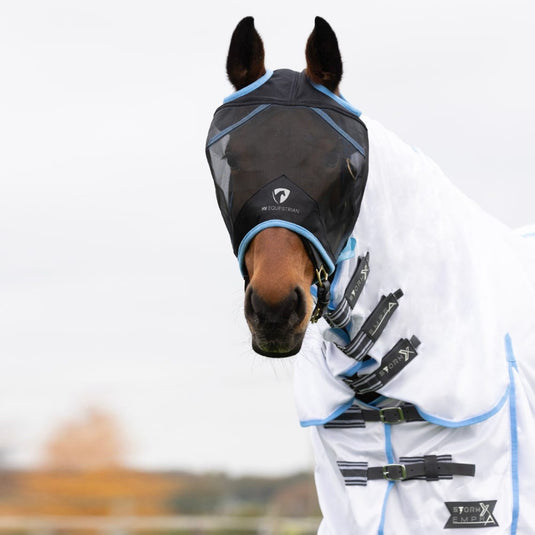 Hy Equestrian Mesh Half Fly Mask No Ears Black/Light Blue
