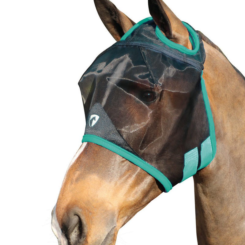 Load image into Gallery viewer, Hy Equestrian Mesh Half Fly Mask No Ears Black/Teal
