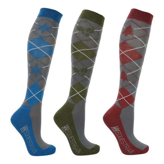 Hy Equestrian Christmas Argyle Socks Adult