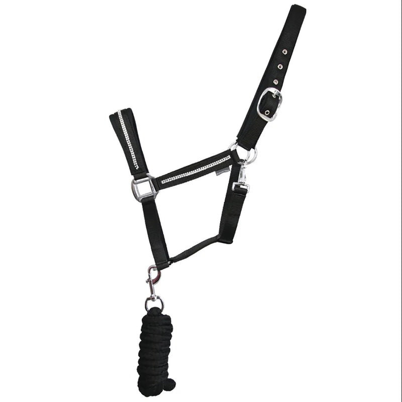 Load image into Gallery viewer, Hy Equestrian Sparkling Headcollar &amp; Lead Rope Black/Silver
