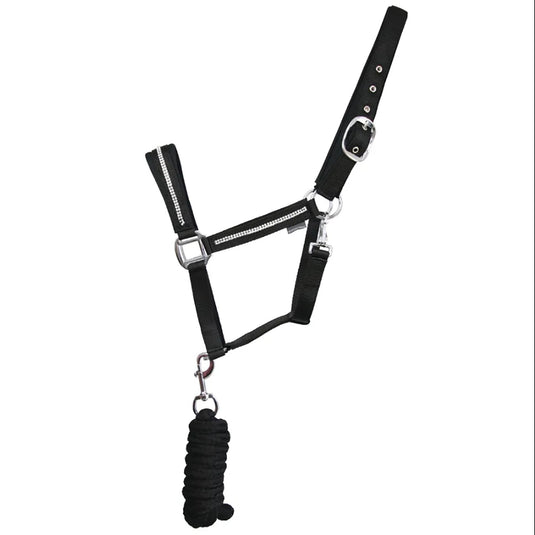 Hy Equestrian Sparkling Headcollar & Lead Rope Black/Silver