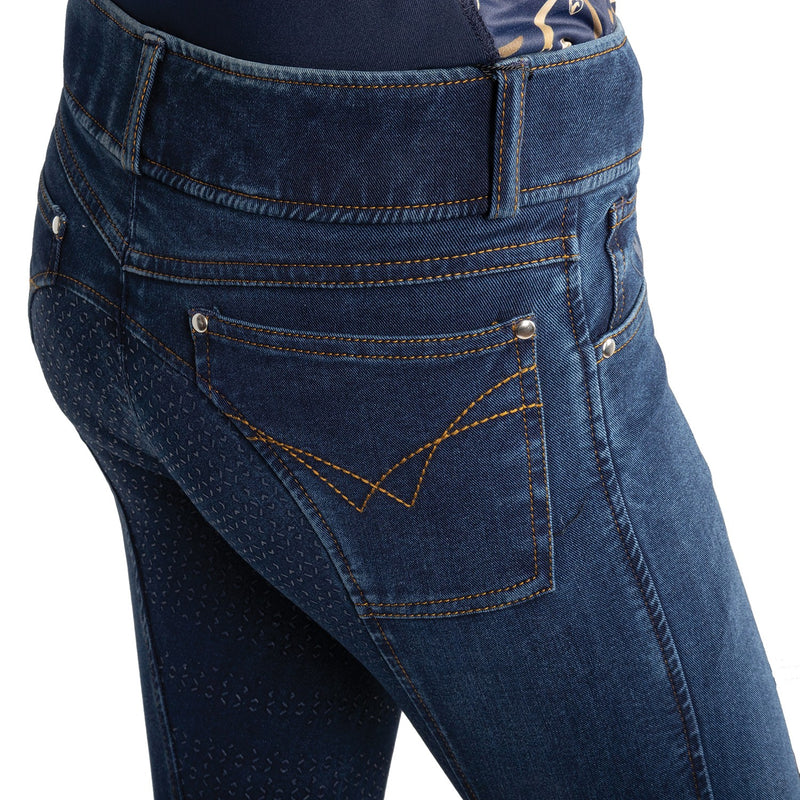 Load image into Gallery viewer, Hy Equestrian Elevate Mizs Style Denim Breeches Dark Blue
