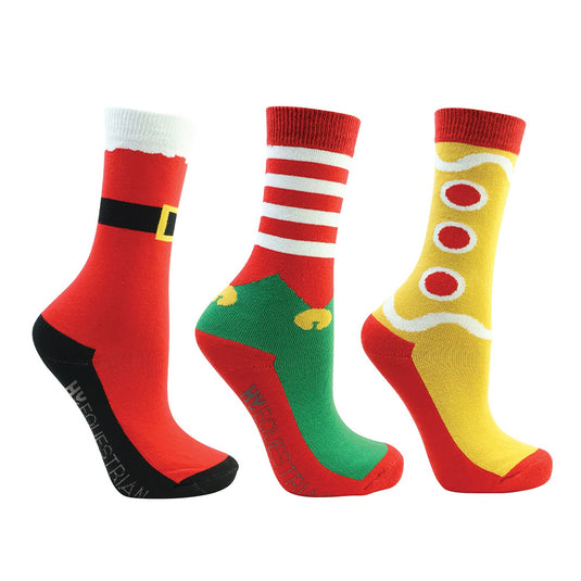 Hy Equestrian Festive Feet Jrxmas Socks Red/White/Gold