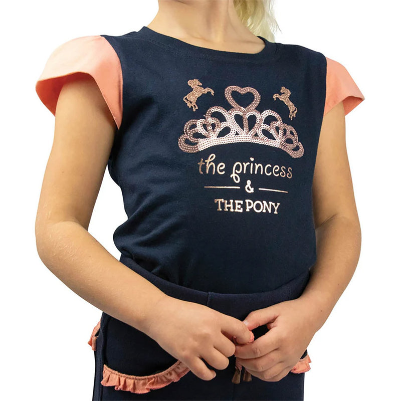 Load image into Gallery viewer, Little Rider Princess &amp; Pony T Shirt Navy/Peach
