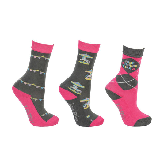 Merry Go Round Socks Bylittle Rider Grey/Pink