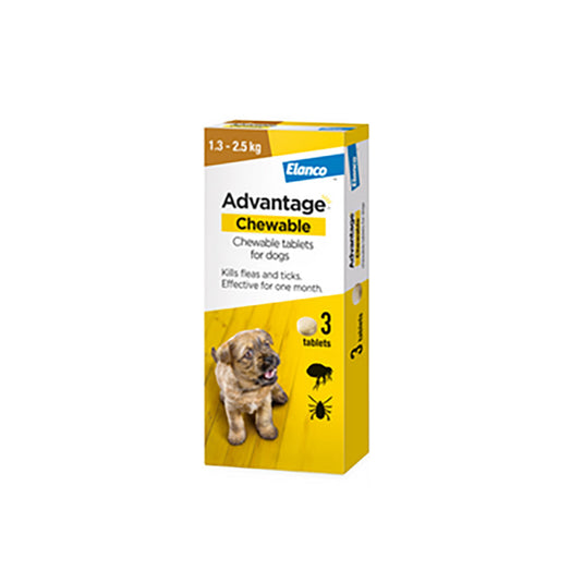 Elanco Advantage Chewable Tablets For Dogs 1.3 2.5 Kg