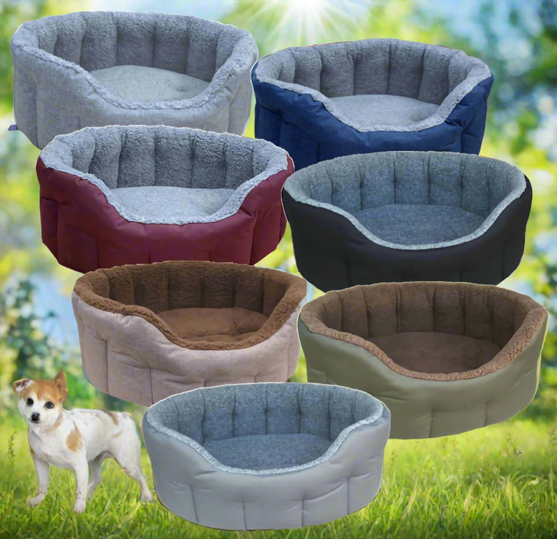 Load image into Gallery viewer, Premium Oval Bolster Style Heavy Duty Fleece Lined Machine Washable Dog Bed
