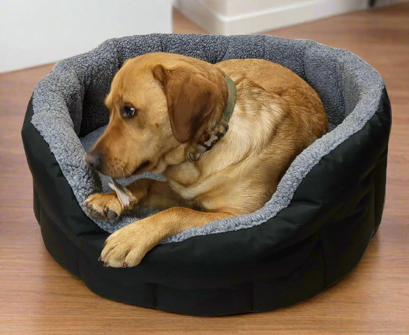 Load image into Gallery viewer, Premium Oval Bolster Style Heavy Duty Fleece Lined Machine Washable Dog Bed
