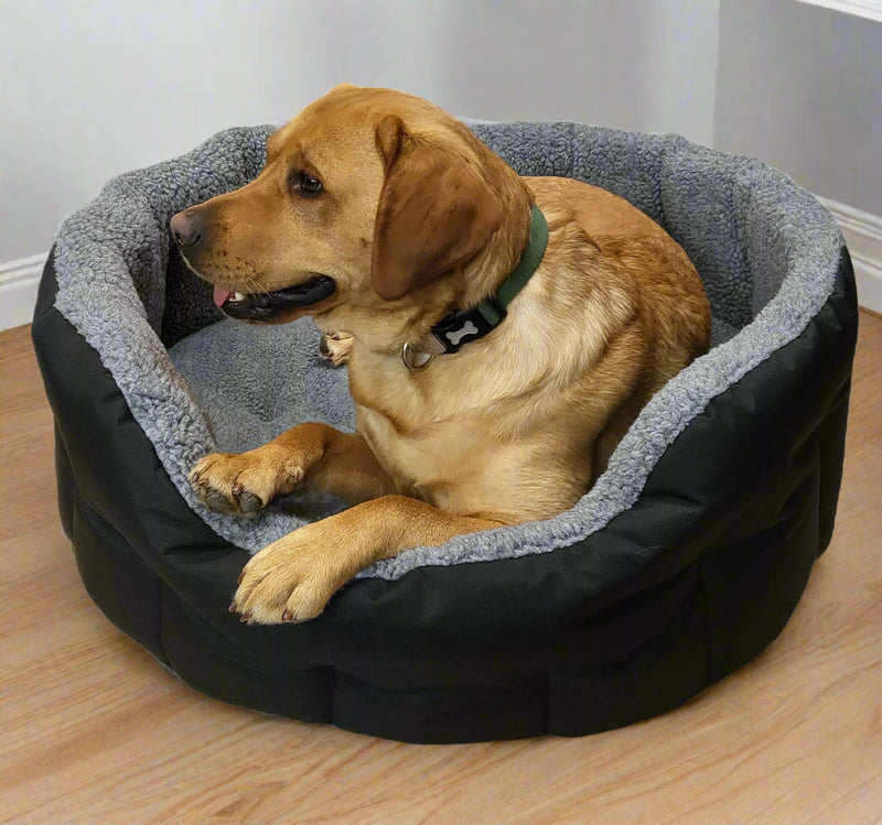 Load image into Gallery viewer, Premium Oval Bolster Style Heavy Duty Fleece Lined Machine Washable Dog Bed
