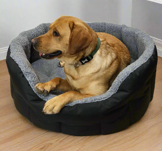 Premium Oval Bolster Style Heavy Duty Fleece Lined Machine Washable Dog Bed