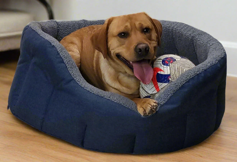Load image into Gallery viewer, Premium Oval Bolster Style Heavy Duty Fleece Lined Machine Washable Dog Bed
