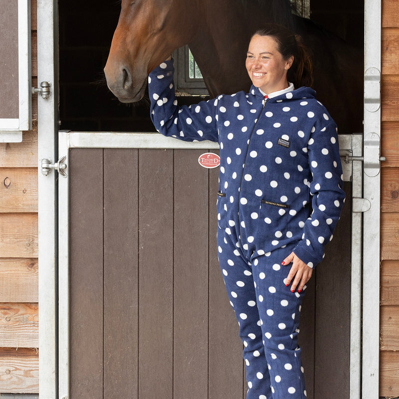 Load image into Gallery viewer, Supreme Products Dotty Fleece Onesie Adult Noble Navy
