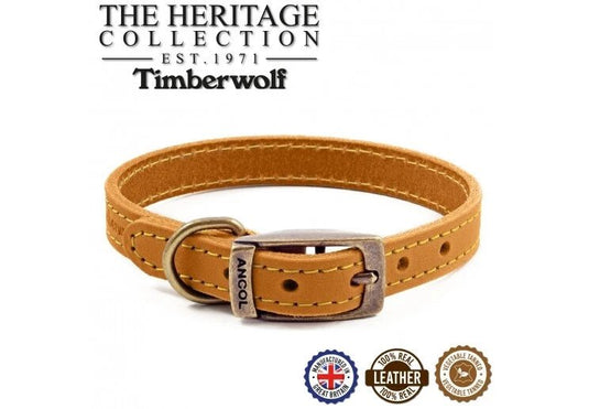 Ancol Heritage Timberwolf Rolled Collar – Sable, Size 4 (35–43cm) - Ashurst Equestrian & Country