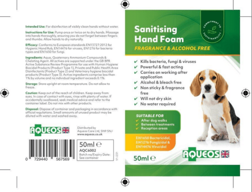 Aqueos Anti Bacterial Canine Hand Sanitising Foam - Ashurst Equestrian & Country