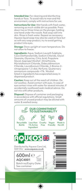 Aqueos Anti Bacterial Canine Liquid Soap - Ashurst Equestrian & Country