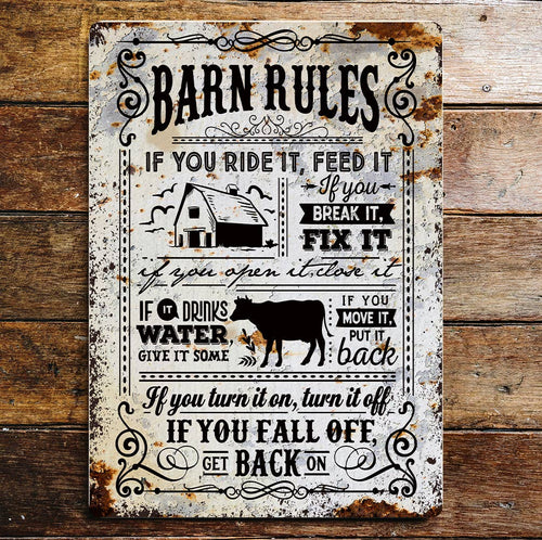 Barn Rules Farmhouse Metal Sign Plaque - Ashurst Equestrian & Country
