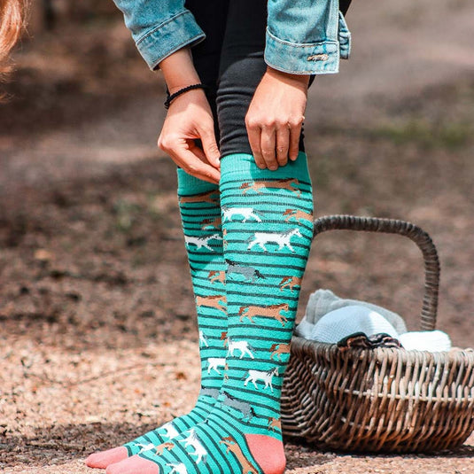 Bartleby Funky Welly Socks Ladies Galloping Horse - Ashurst Equestrian & Country