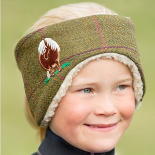 Bcc Fat Pony Childrens Tweed Headband Olive Tweed - Ashurst Equestrian & Country