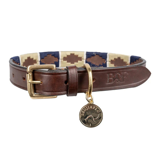 Benji & Flo Sublime Polo Leather Dog Collar Navy/Fossil - Ashurst Equestrian & Country