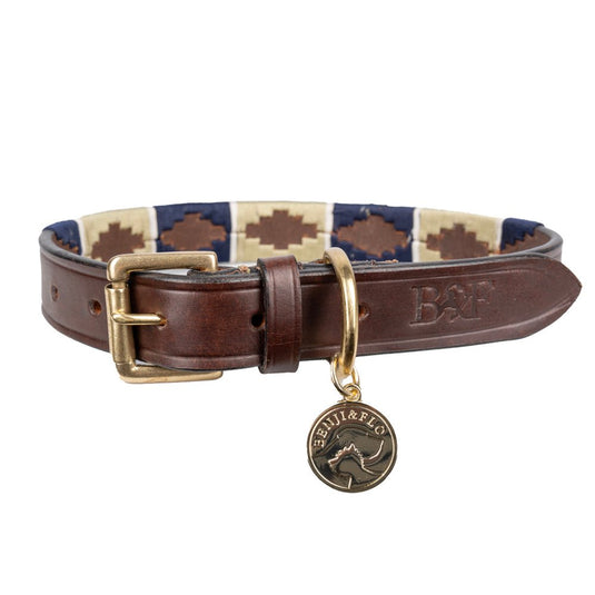 Benji & Flo Sublime Polo Leather Dog Collar - Navy/Fossil - X Small - Ashurst Equestrian & Country