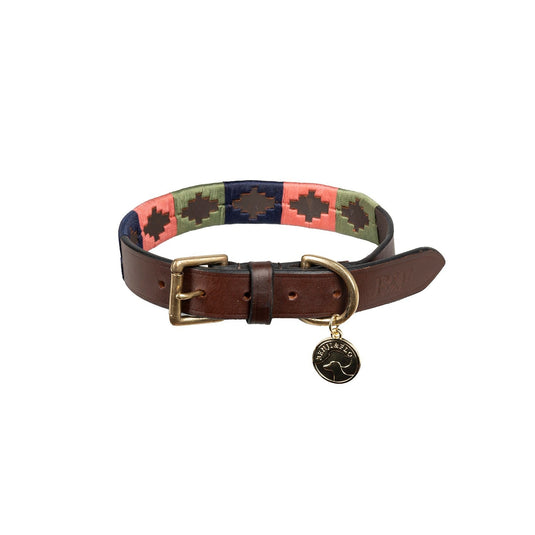 Benji & Flo Sublime Polo Leather Dog Collar Pink/Navy/Green - Ashurst Equestrian & Country