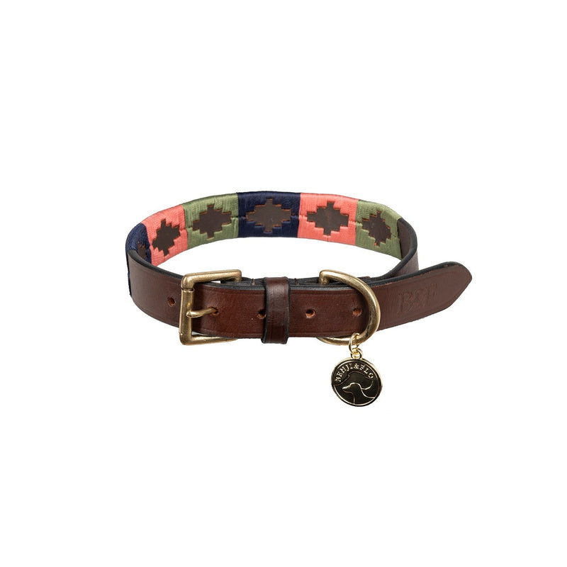 Load image into Gallery viewer, Benji &amp; Flo Sublime Polo Leather Dog Collar Pink/Navy/Green - Ashurst Equestrian &amp; Country
