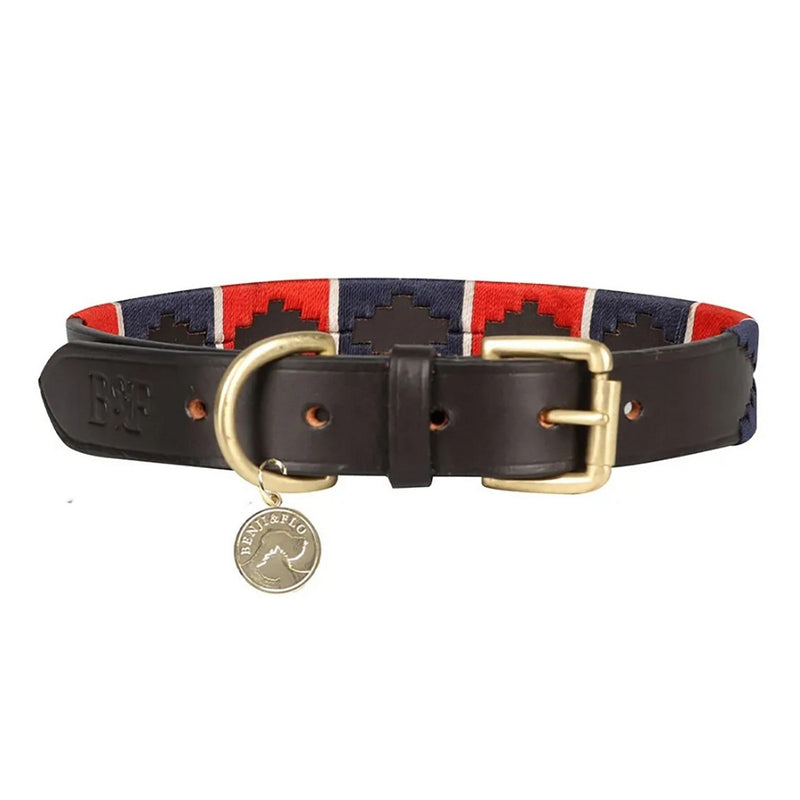 Load image into Gallery viewer, Benji &amp; Flo Sublime Polo Leather Dog Collar Red/Navy/White - Ashurst Equestrian &amp; Country
