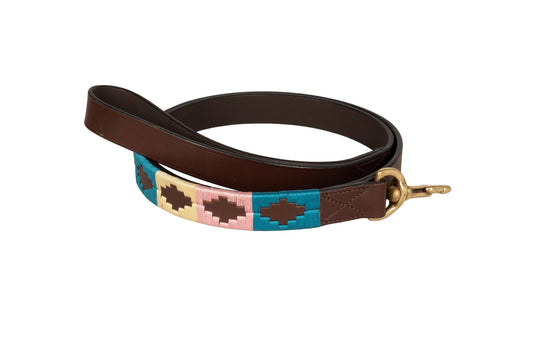 Benji & Flo Sublime Polo Leather Dog Lead - Blue/Pink/Vanilla - 115cm - Ashurst Equestrian & Country
