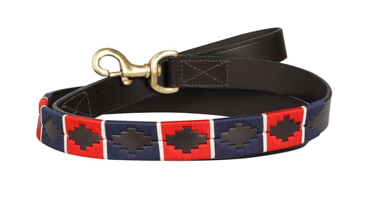 Benji & Flo Sublime Polo Leather Dog Lead - Red/Navy/White - 115cm - Ashurst Equestrian & Country