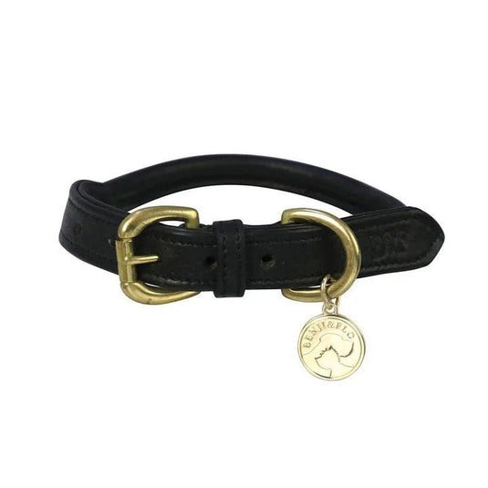 Benji & Flo Superior Rolled Leather Dog Collar Black/Brass - Ashurst Equestrian & Country