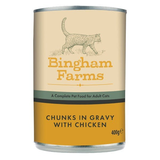 Bingham Farms Complete Adult Cat Food Chunks in Gravy with Chicken 12 x 400g - Ashurst Equestrian & Country