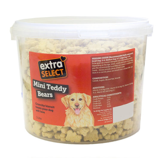 Extra Select Mini Teddy Bears Biscuit Dog Treats 1 Litre Bucket