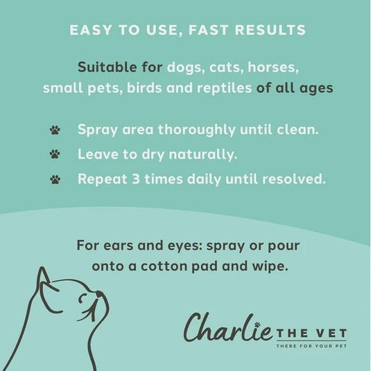 Charlie The Vet Antiseptic Wound & Skin Care Spray for All Animals 100ml - Ashurst Equestrian & Country