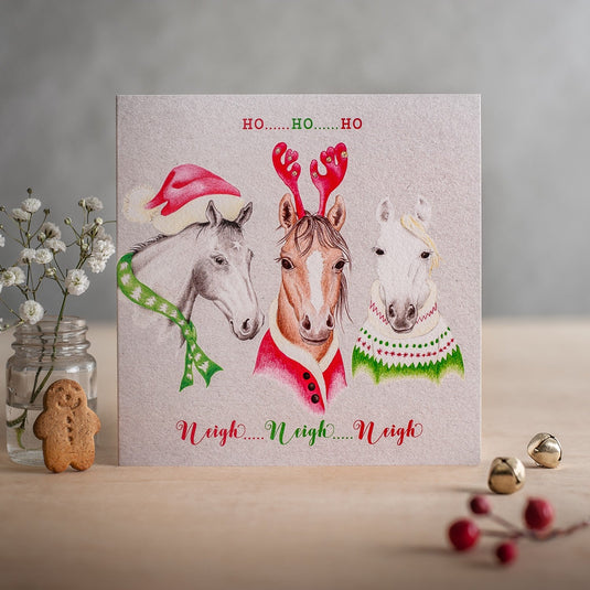 Deckled Edge Christmas Card Ho Ho Ho - Ashurst Equestrian & Country