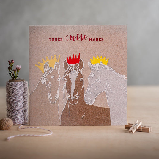 Deckled Edge Christmas Card Three Wise Mares - Ashurst Equestrian & Country