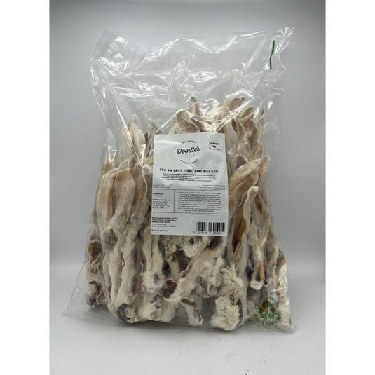Doodles Deli Air Dried Rabbit Ears with Hair 1kg - Ashurst Equestrian & Country