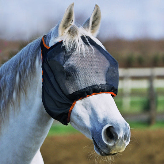 Equilibrium Field Relief Midi Fly Mask No Ears Black/Orange - Ashurst Equestrian & Country